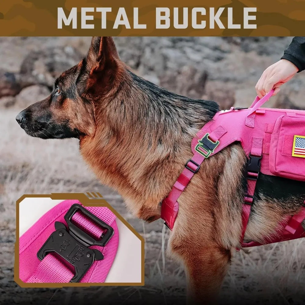 Pink Tactical Harness Large Collar with Bungee Leash