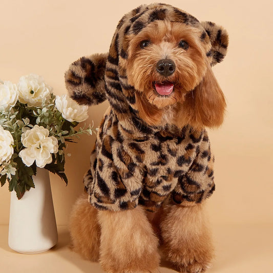 Leopard Dog Hoodie With Ears, Plush