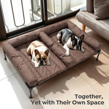 Two Medium Dogs Elevated Bed with Waterproof Bolster