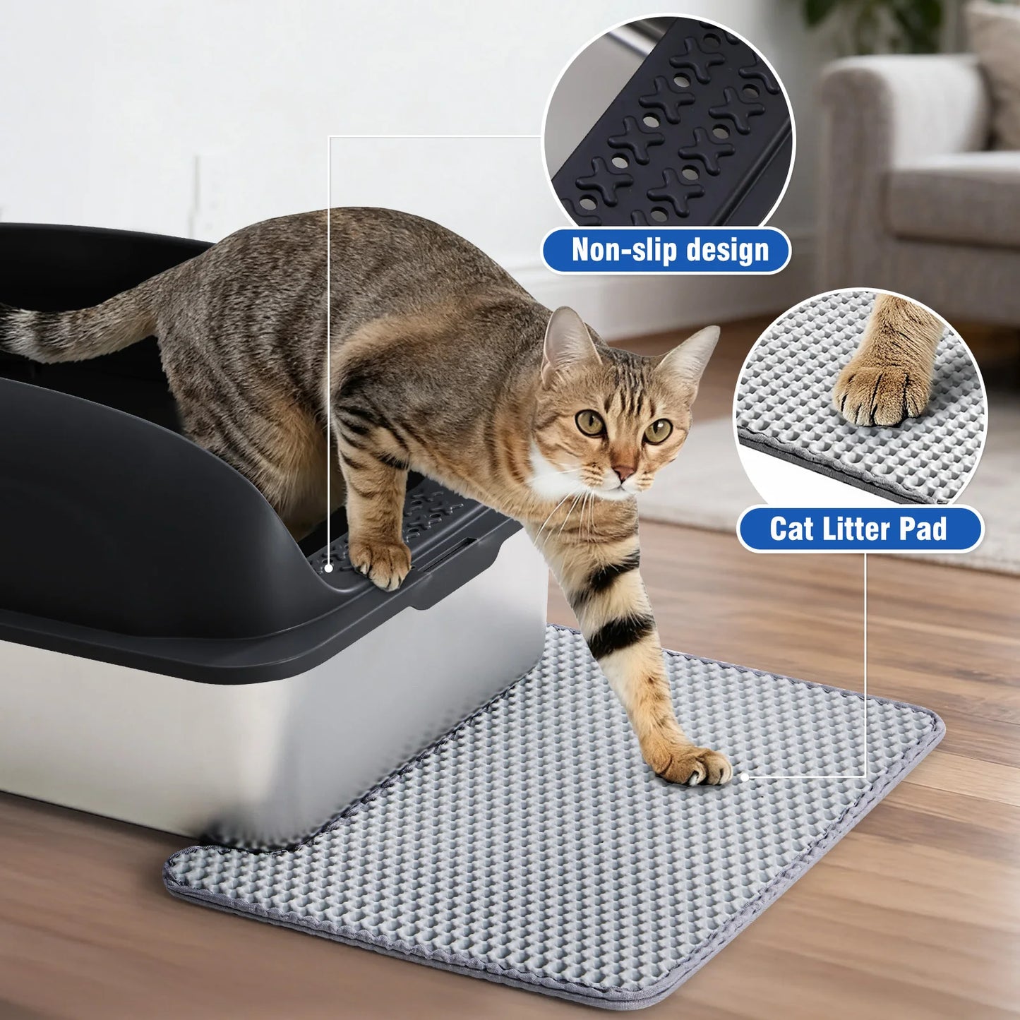Cat Litter Box for Big Cats Anti-Urine Leakage Scoop and Mat Included