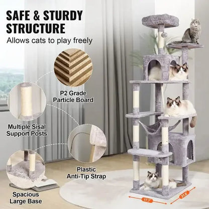 72' Cat Tower with 2 Cat Condos Sisal Scratching Post