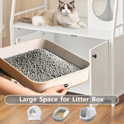 Cat Litter Box Enclosure w/ 3 Shelves and Doors