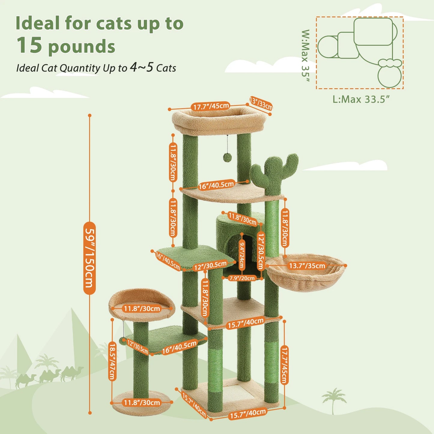 Multi-Level Condo Large Hammock Scratching Post  2 Perches