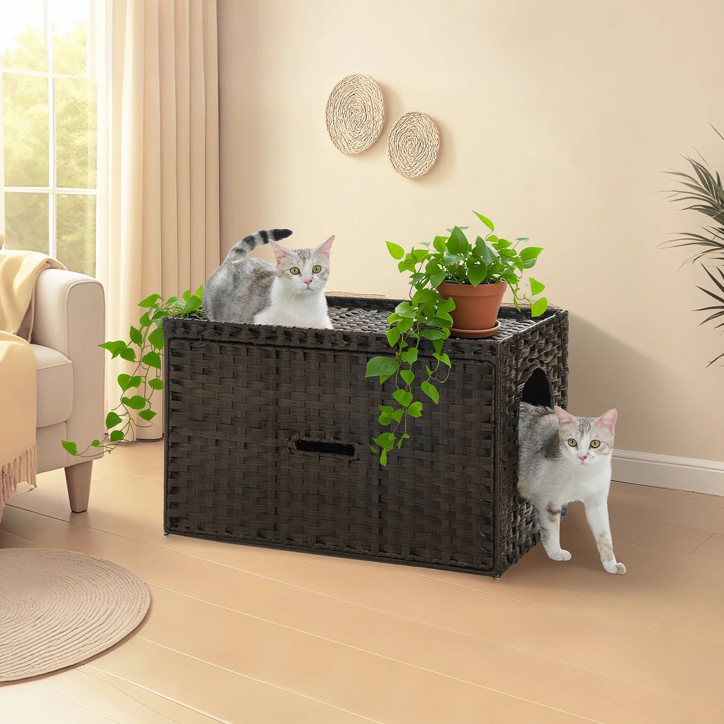 Rattan Cat Litter Box Enclosure: Taller Doorway
