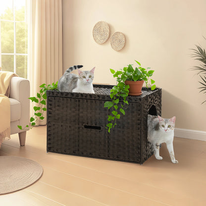 Rattan Cat Litter Box Enclosure: Taller Doorway