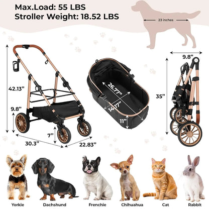 Rubber Wheels and Shock Absorption Dog Stroller