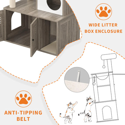 Modern Cat Tree, Hidden Litter Box, Multi-Level, Condo, Scratching Posts