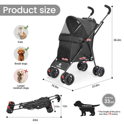 Pet Stroller/4 Wheels/Brakes/Storage