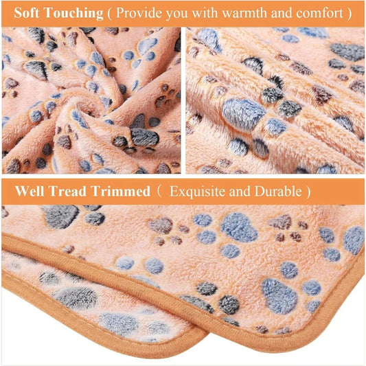 4 Pcs Dog Fleece Blanket Paw Print Small 24 x 16 Inch