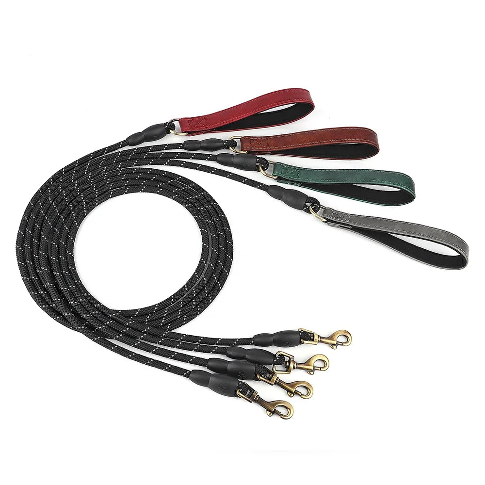 5ft Reflective Dog Leash PU Leather Nylon