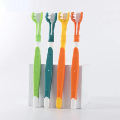 4pcs Colorful 3 Sided Dog Toothbrush Set Triple Head