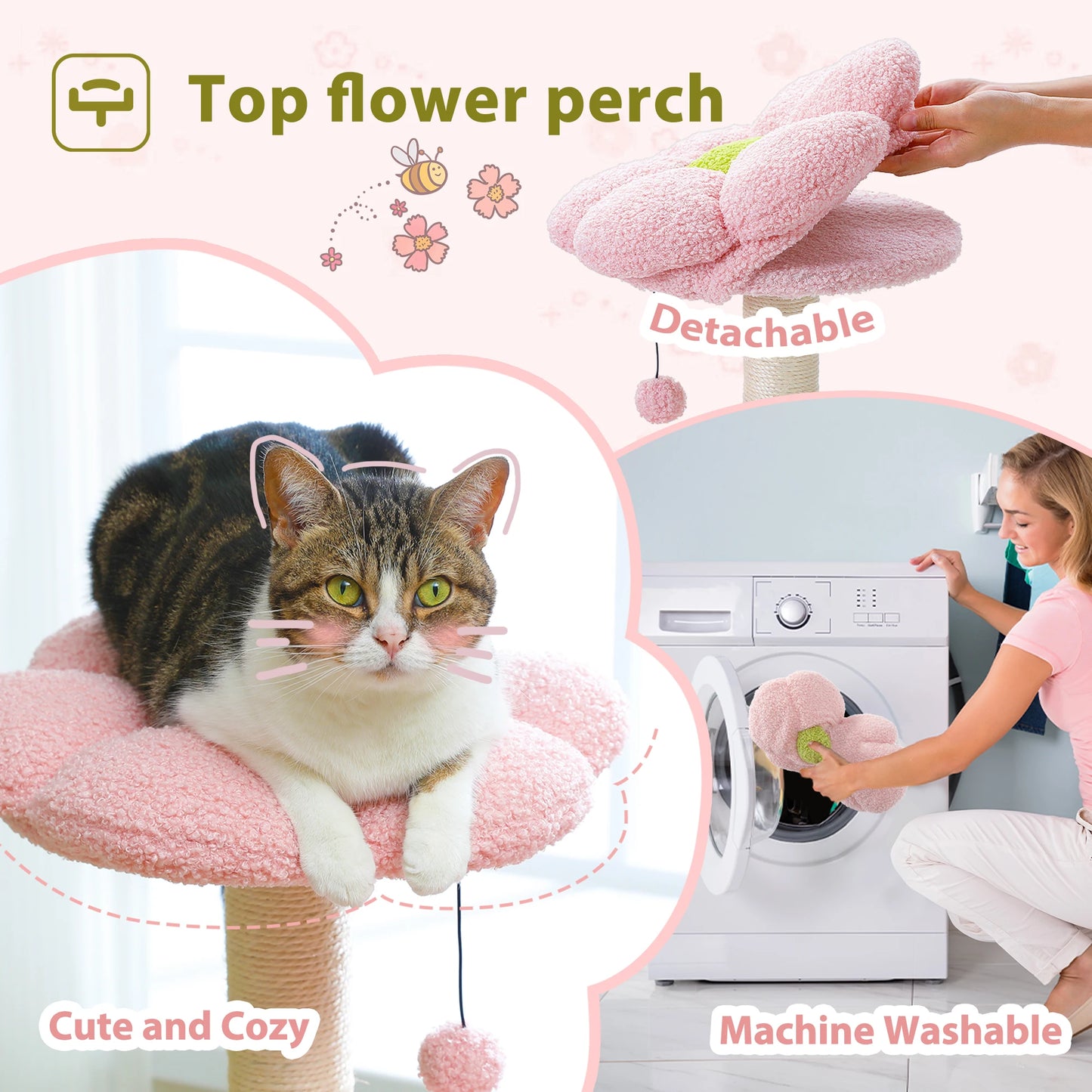 Flower Cat Tree/Hammock/Sisal Scratching Posts/Pink Perch