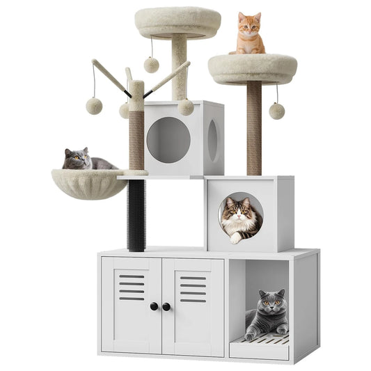 Litter Box Enclosure with Cat Tree Tower 2-in-1