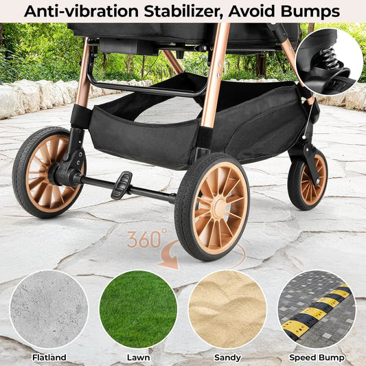 Rubber Wheels and Shock Absorption Dog Stroller