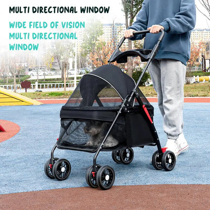 Outdoor Travel Pet Folding Stroller 4 Wheels/Cup Holder/Mesh