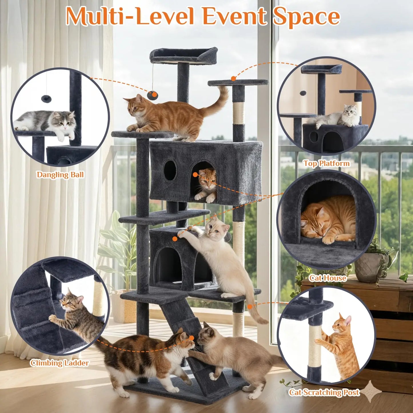 80 inch Tower Multi Level Condo Scratching Posts