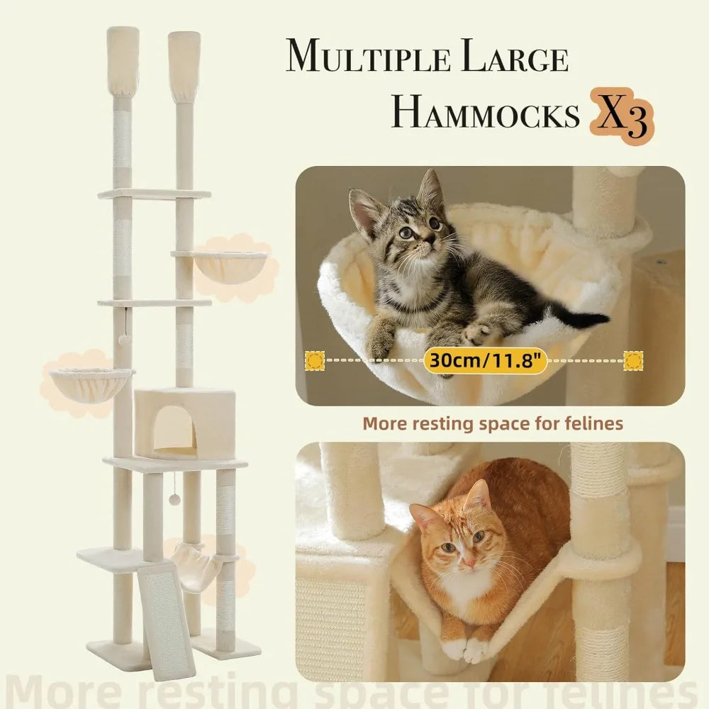 Floor to Ceiling Cat Tower with Adjustable Height