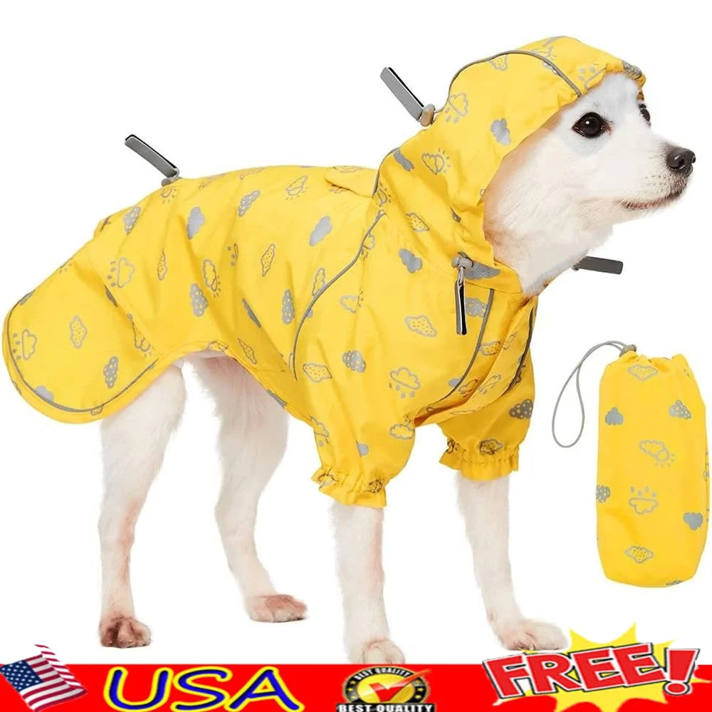 Lightweight Dog Raincoat with Hood Harness Hole