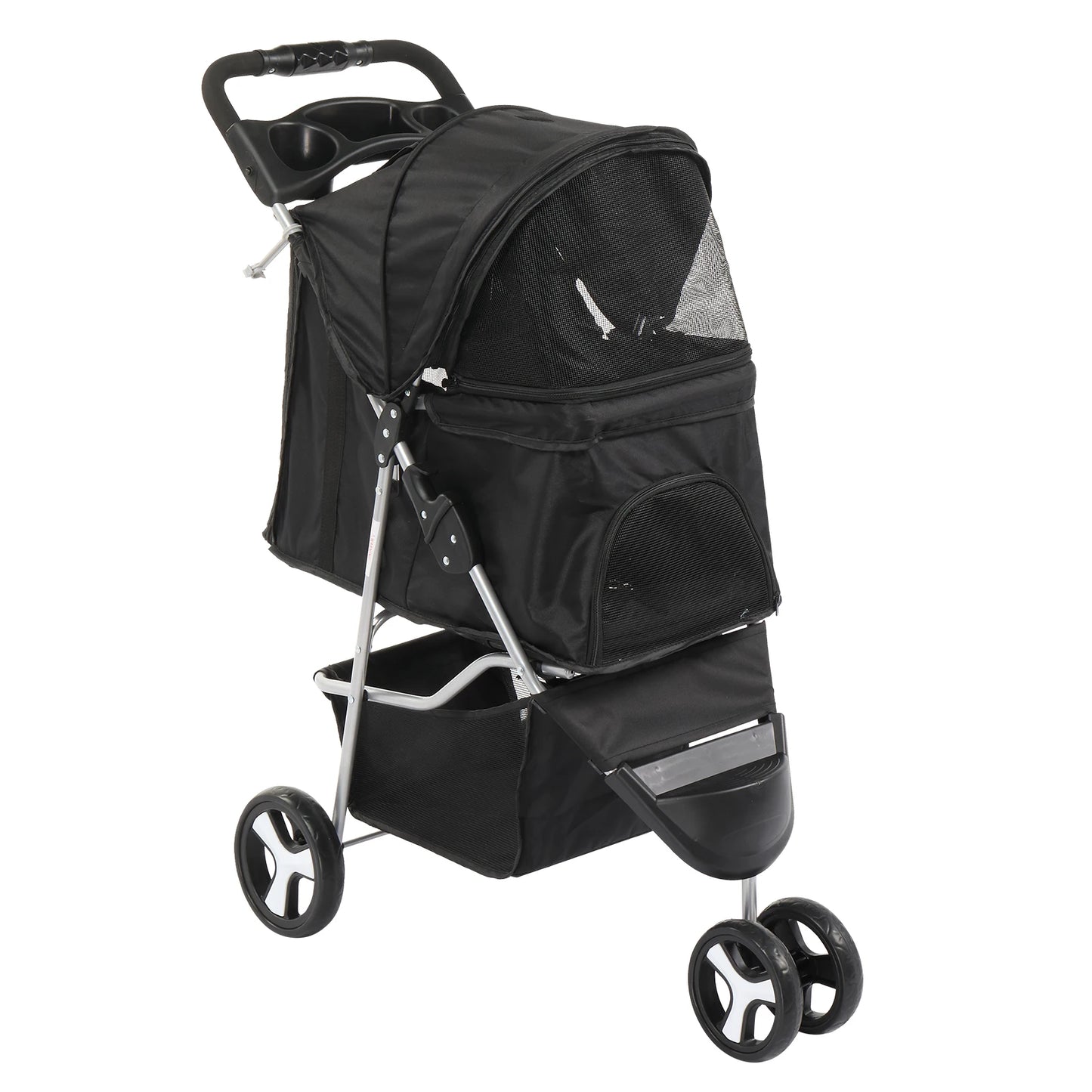 Pet Stroller 3 Wheels Waterproof Cup Holder Removable Liner