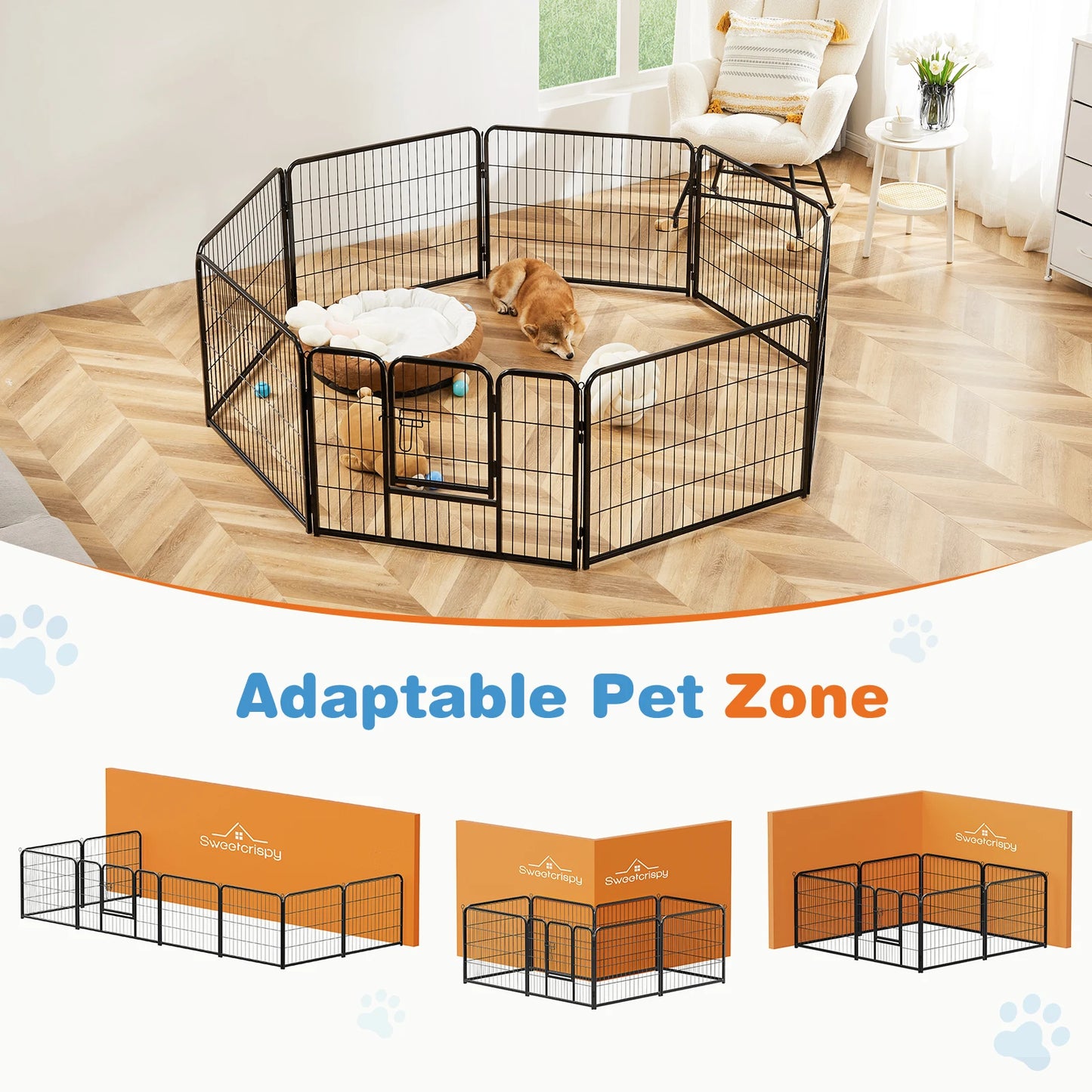 8 Panel Dog Fence Exercise for Yard Heavy Duty