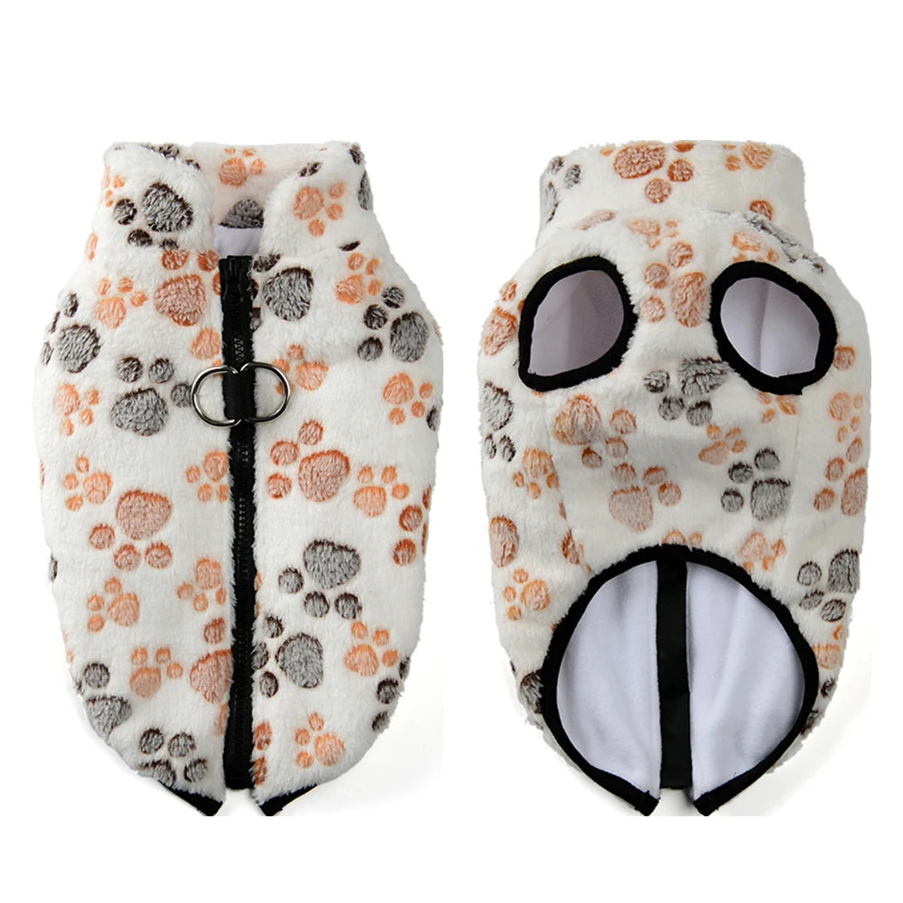 Dog Clothes Warm Paw Print Fleece Jacket