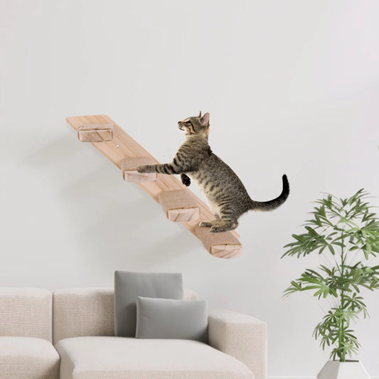 Wooden Climbing Ladder Wall Mounted Cat Perch Shelves