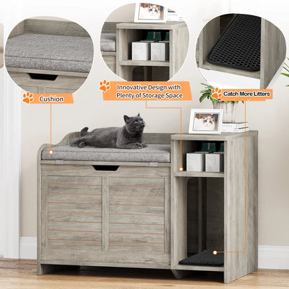 Wood Litter Box Enclosure with Cat Scratch Pad