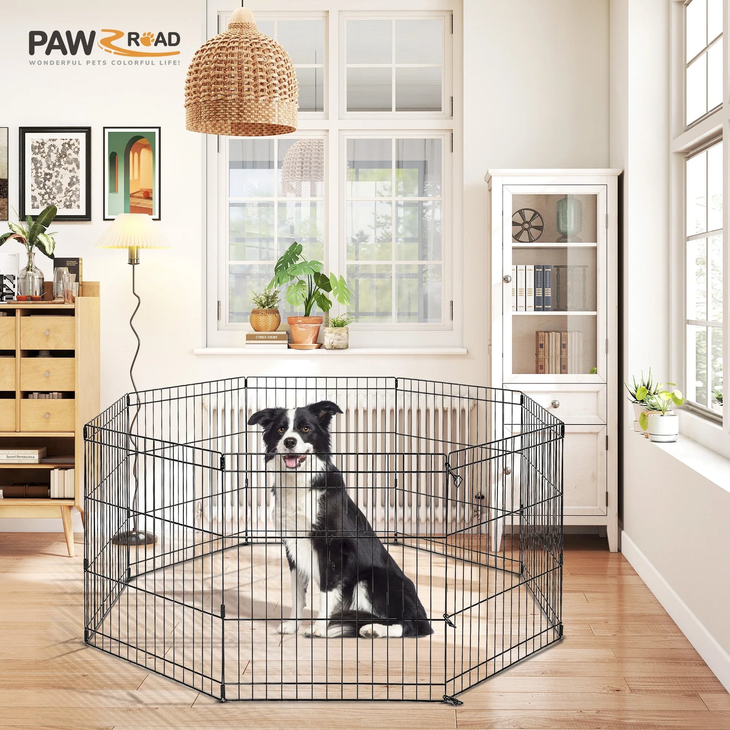 Sturdy Black Octagonal Metal Dog Playpen, Foldable Design