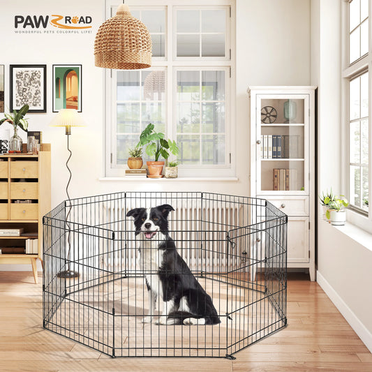 Sturdy Black Octagonal Metal Dog Playpen, Foldable Design