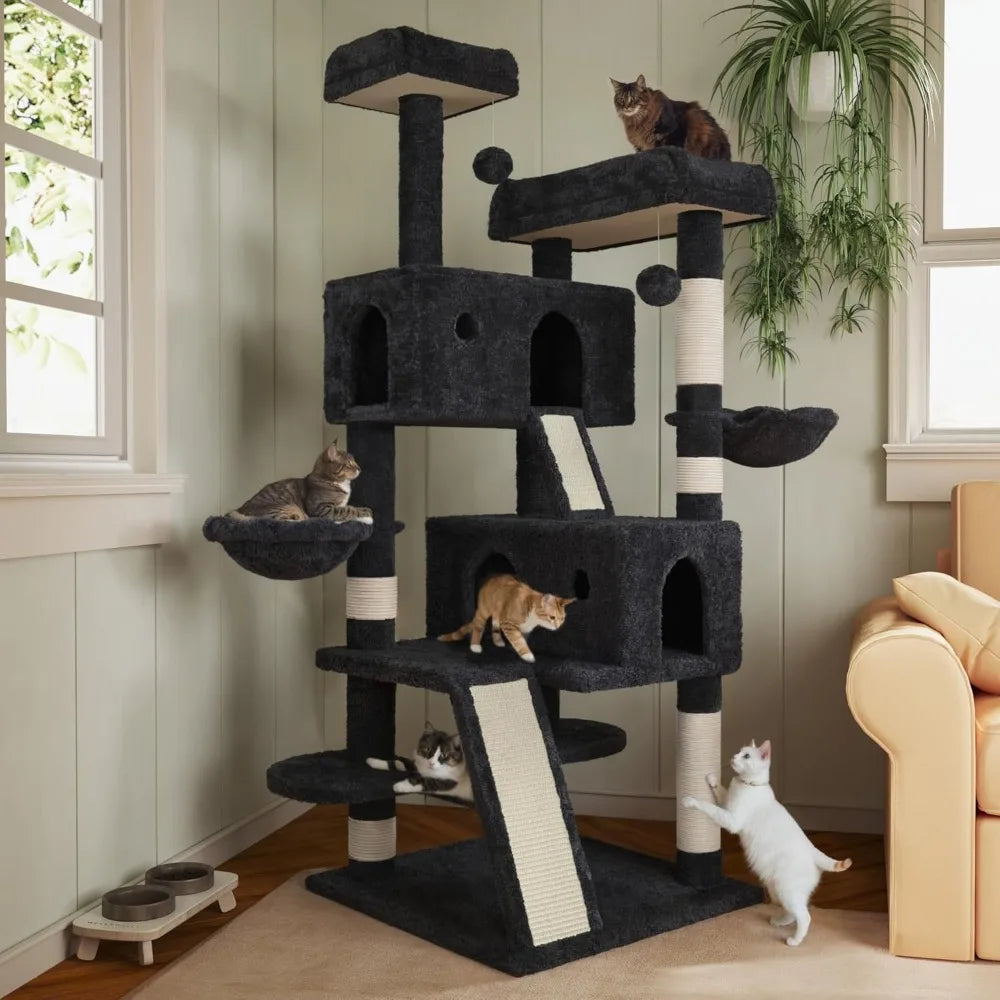 66 In Multi-Level Tower Plush Perches/Condo/Scratching Posts/Hammock
