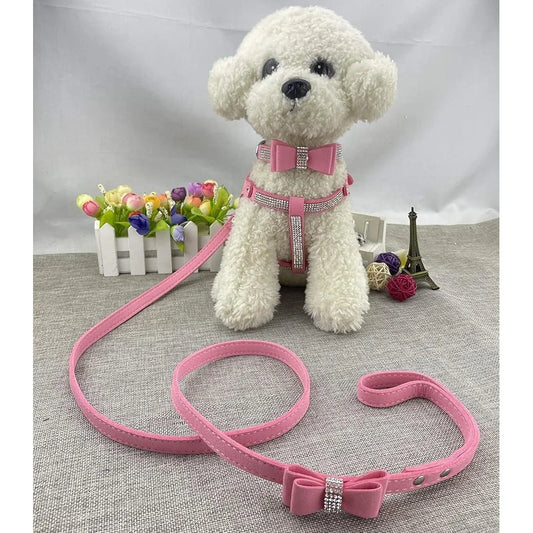 Bowtie Dog Collar Harness Leash Set Soft