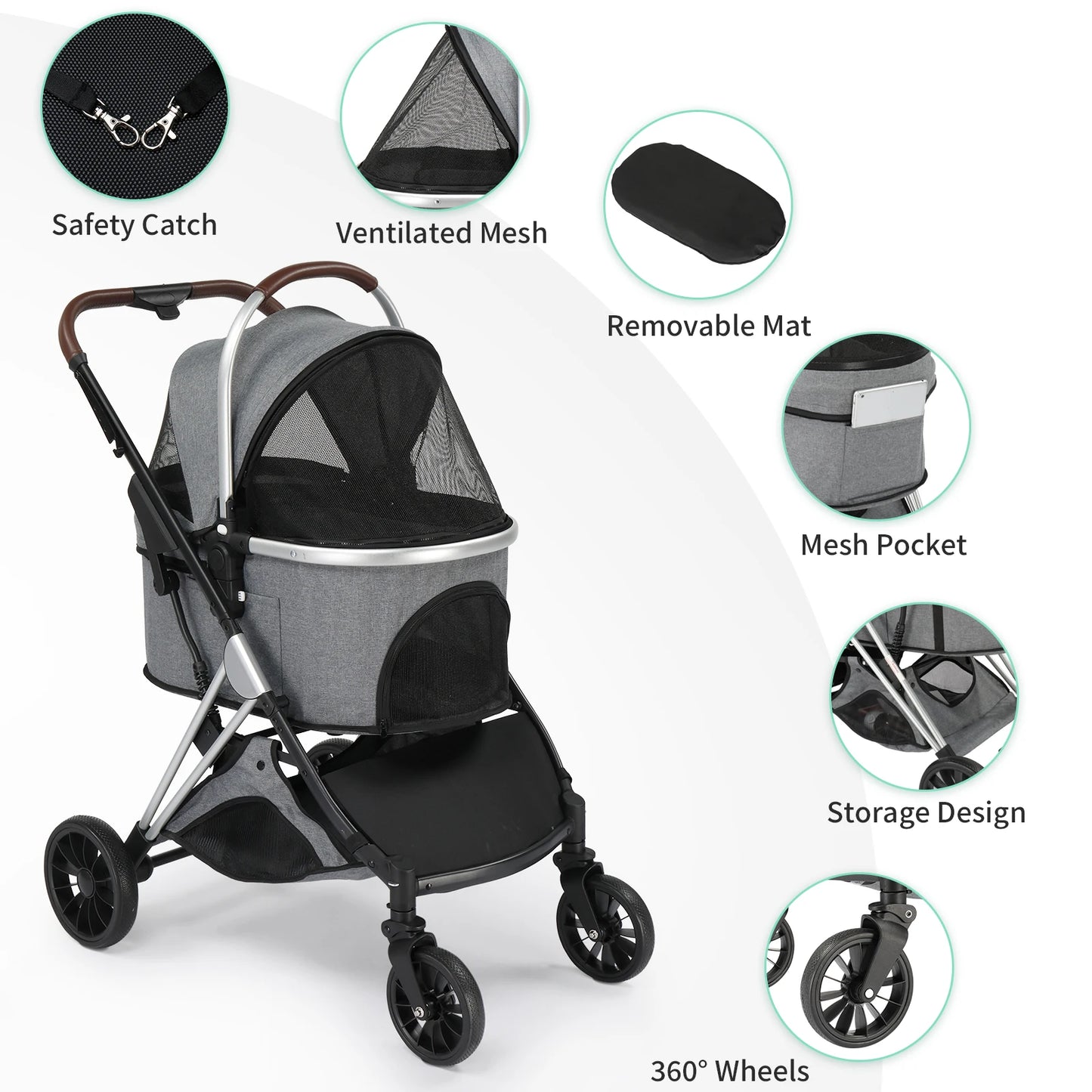 Folding Lightweight Dog Stroller Detachable Carrier Storage