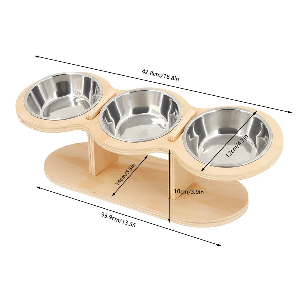 3 Bowls in 1 Feeding & Watering Raised Wood Brackets
