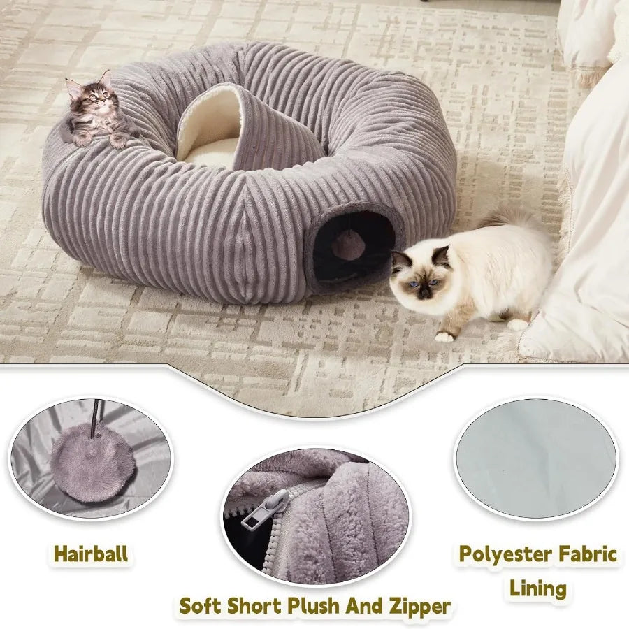 Multifunctional Cat Tunnel Bed/ Washable Donut Cushion