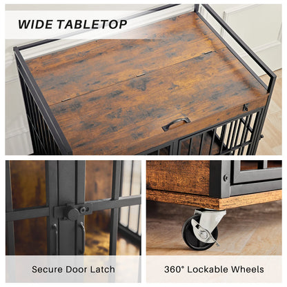 Dog Crate Indoor Heavy Duty w/ Wheels Flip Top 43.7 x 30 x 37.8 in