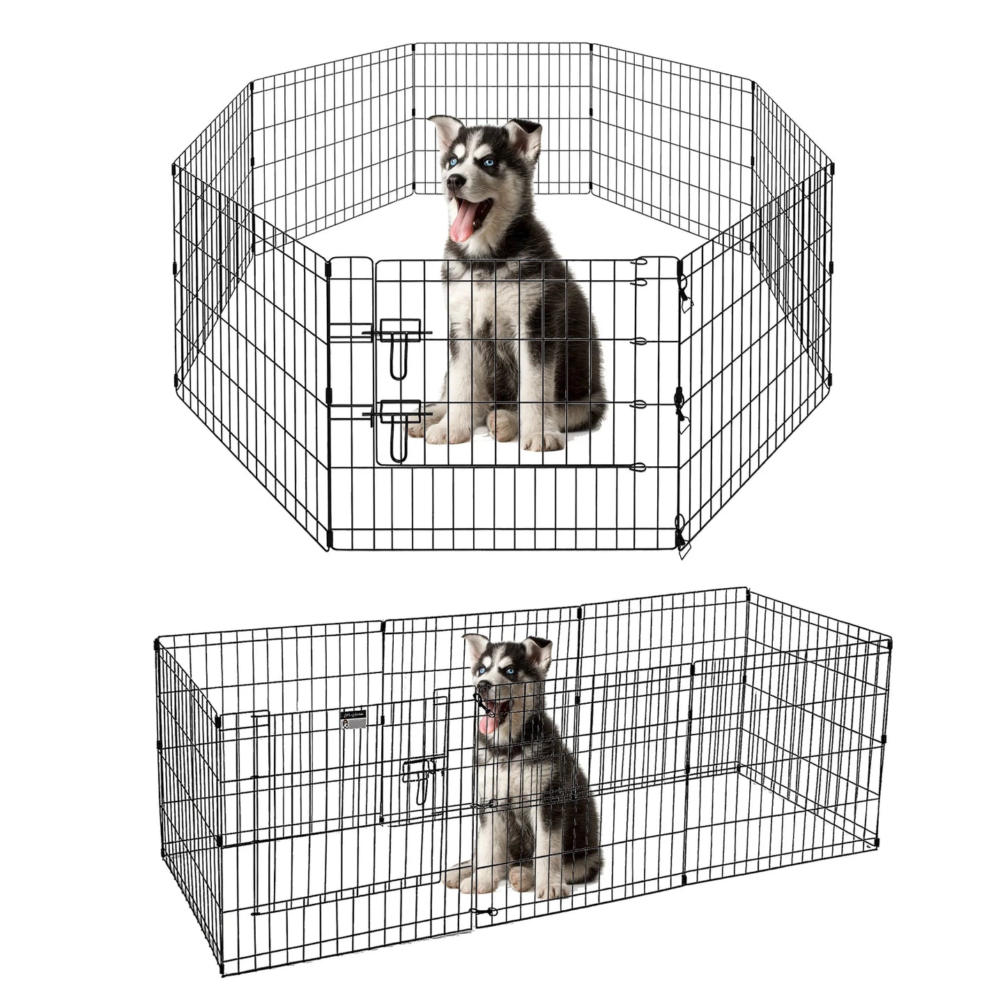 Sturdy Black Octagonal Metal Dog Playpen, Foldable Design
