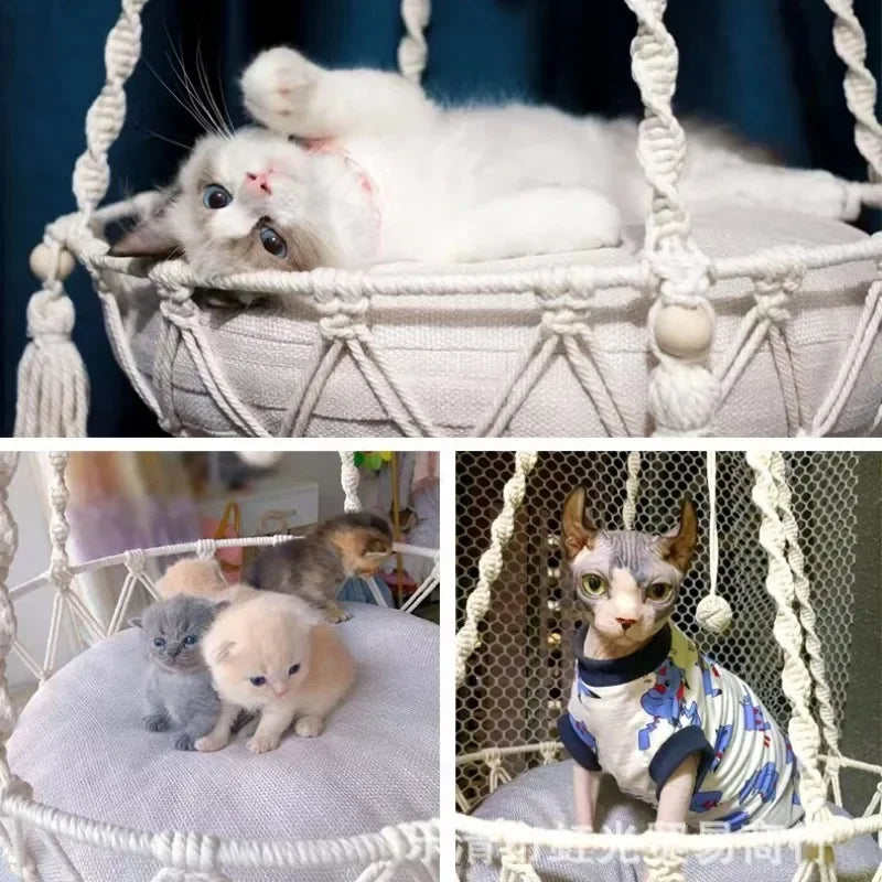 Hammock Hand Woven Cotton Rope Cats Hanging Basket