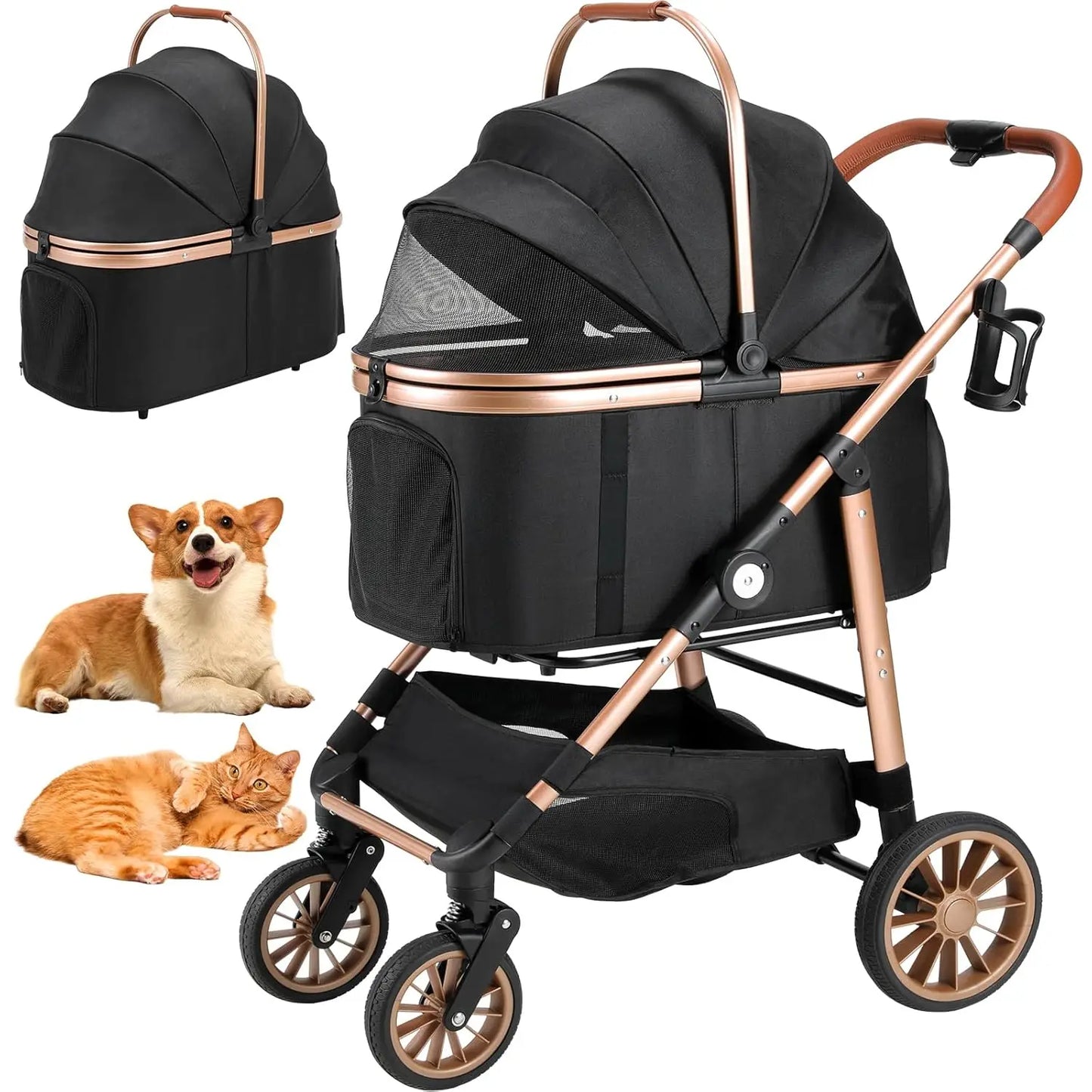Rubber Wheels and Shock Absorption Dog Stroller