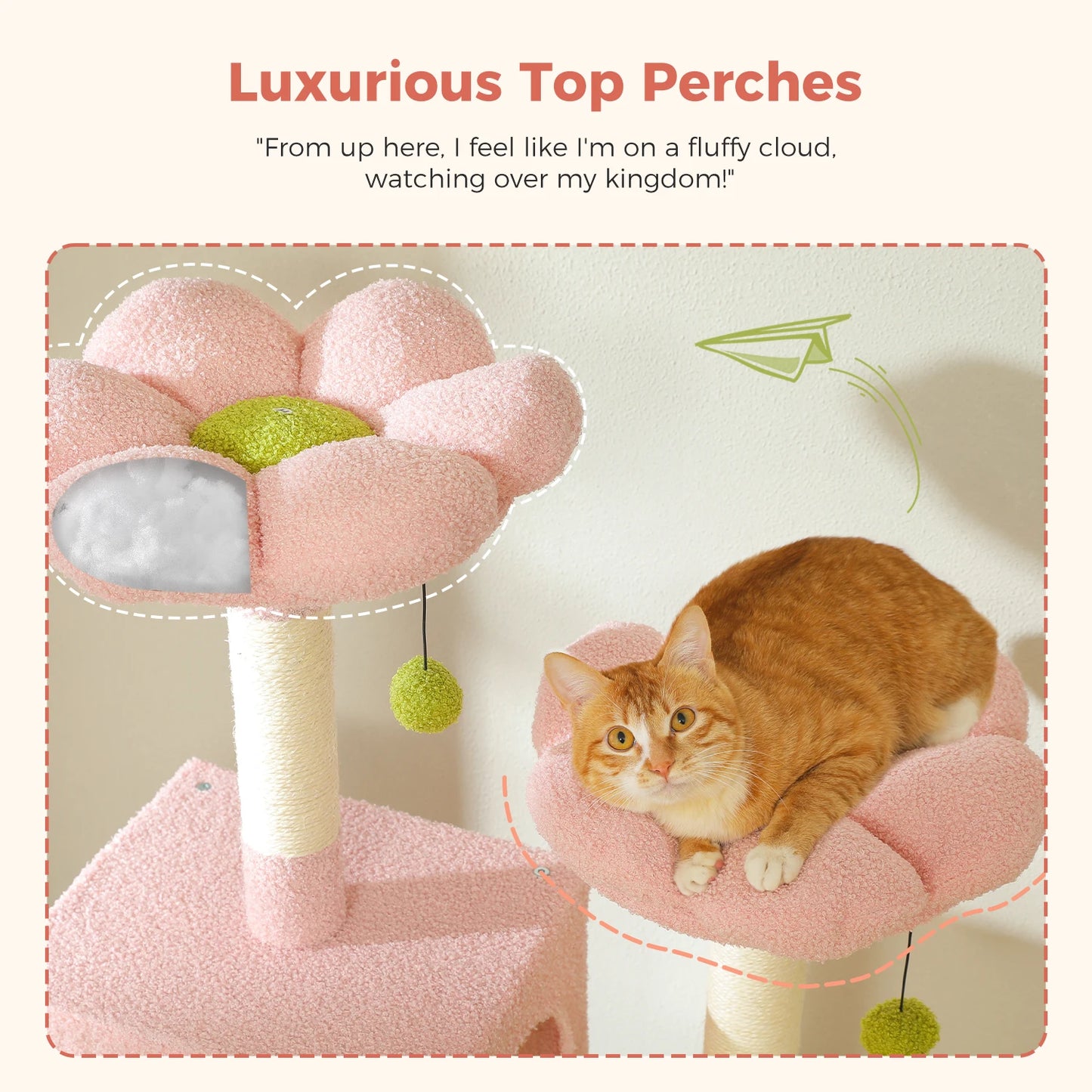 180cm Multi-Level Cat Tower, 9 Scratching Areas,Plush Hammock