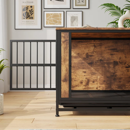 Wooden Dog Crate Table, 32.8" Thick Iron Door Frame