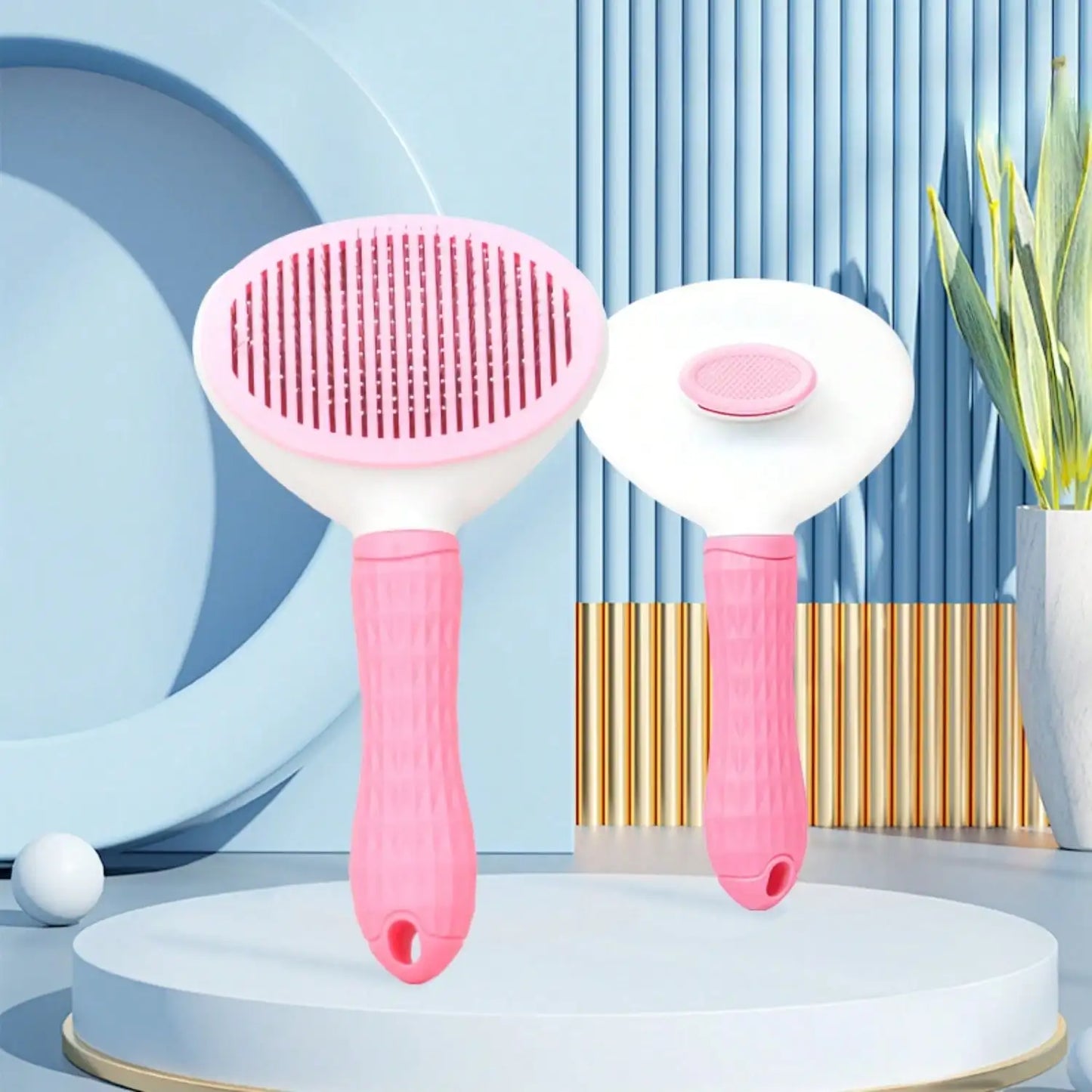 Round Head Pet Stainless Steel Hair Brush Self-cleaning