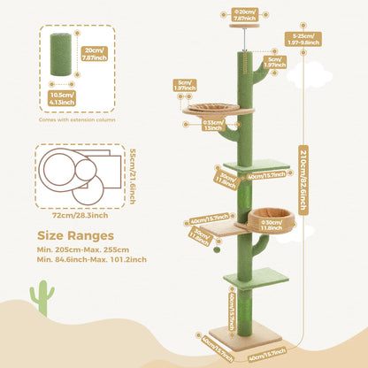 Cactus Cat Tree Floor to Ceiling Tower Sisal Scratching Post,Hammock