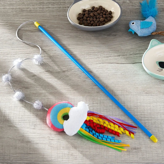 Cat Toy Rainbow Wand Teaser with Catnip Soft Plush