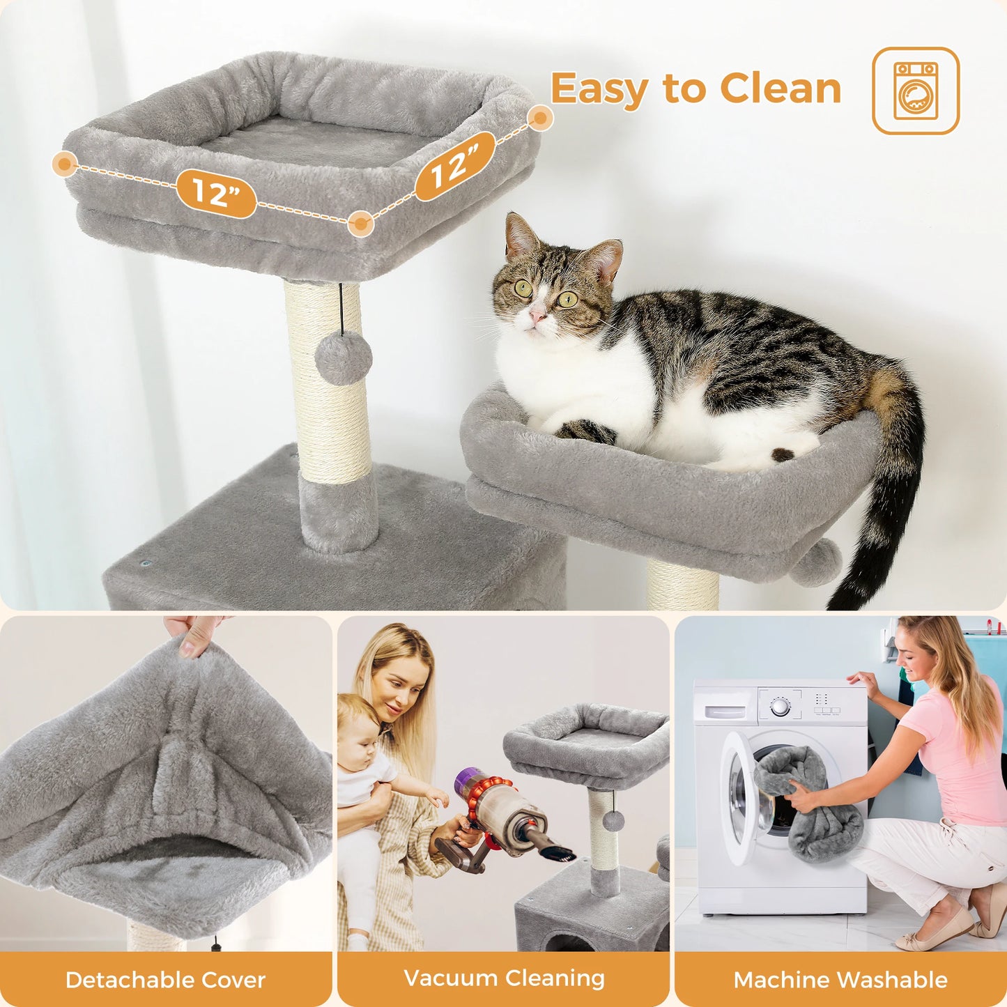 Cat Tower, Sisal-Covered Scratching Post Hammock, Perches