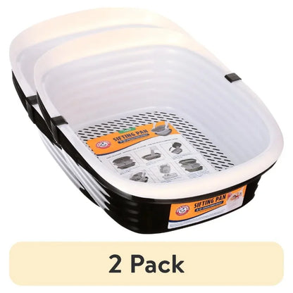 2 Open Top Plastic Cat Litter Pans & Tray