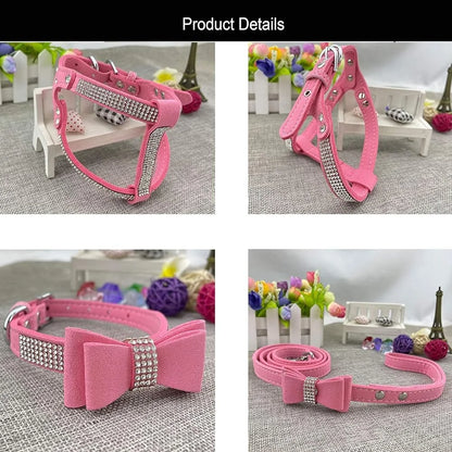 Bowtie Dog Collar Harness Leash Set Soft