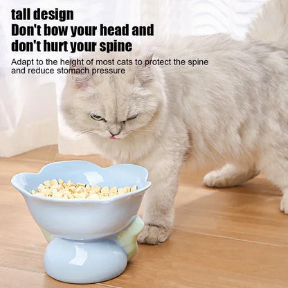 Flower Bowl Raised Ceramic Drinking Eating  Elevated Non-slip