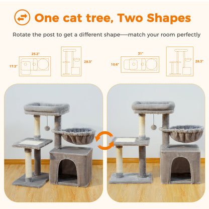 Tower, Scratching Posts, Big Hammock, Removable Top Perch Grey