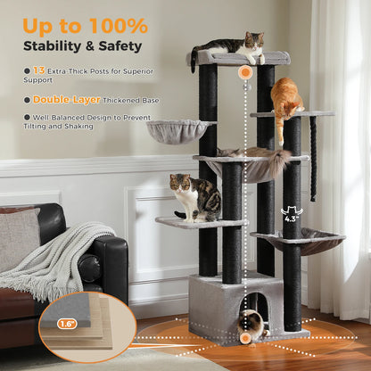 Multi-Level Tree, Scratching Posts, Cozy Condo, Super Large Perch, Deep Hammocks