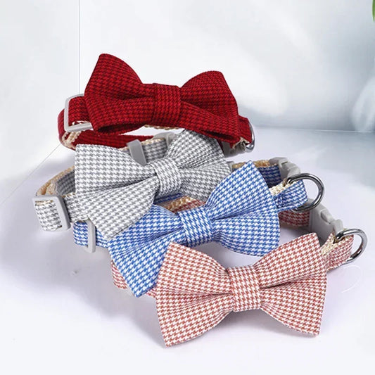 Bow Plaid Collar Adjustable Neck For Small Dogs